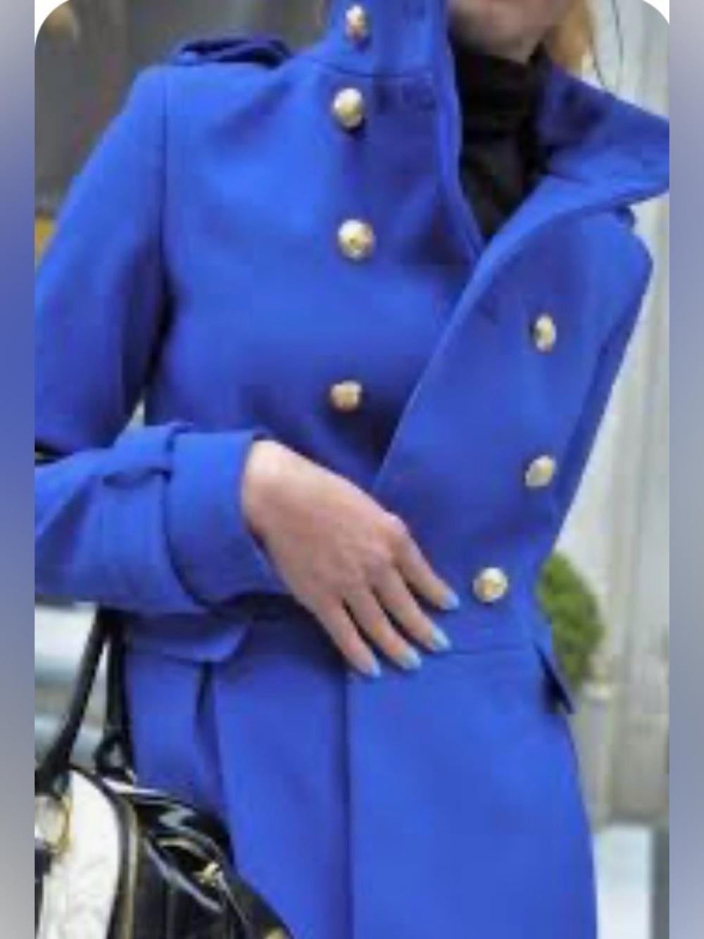 Zara Basic Royal Blue Military Coat Small Gold Crest Buttons  Peacoat Jacket